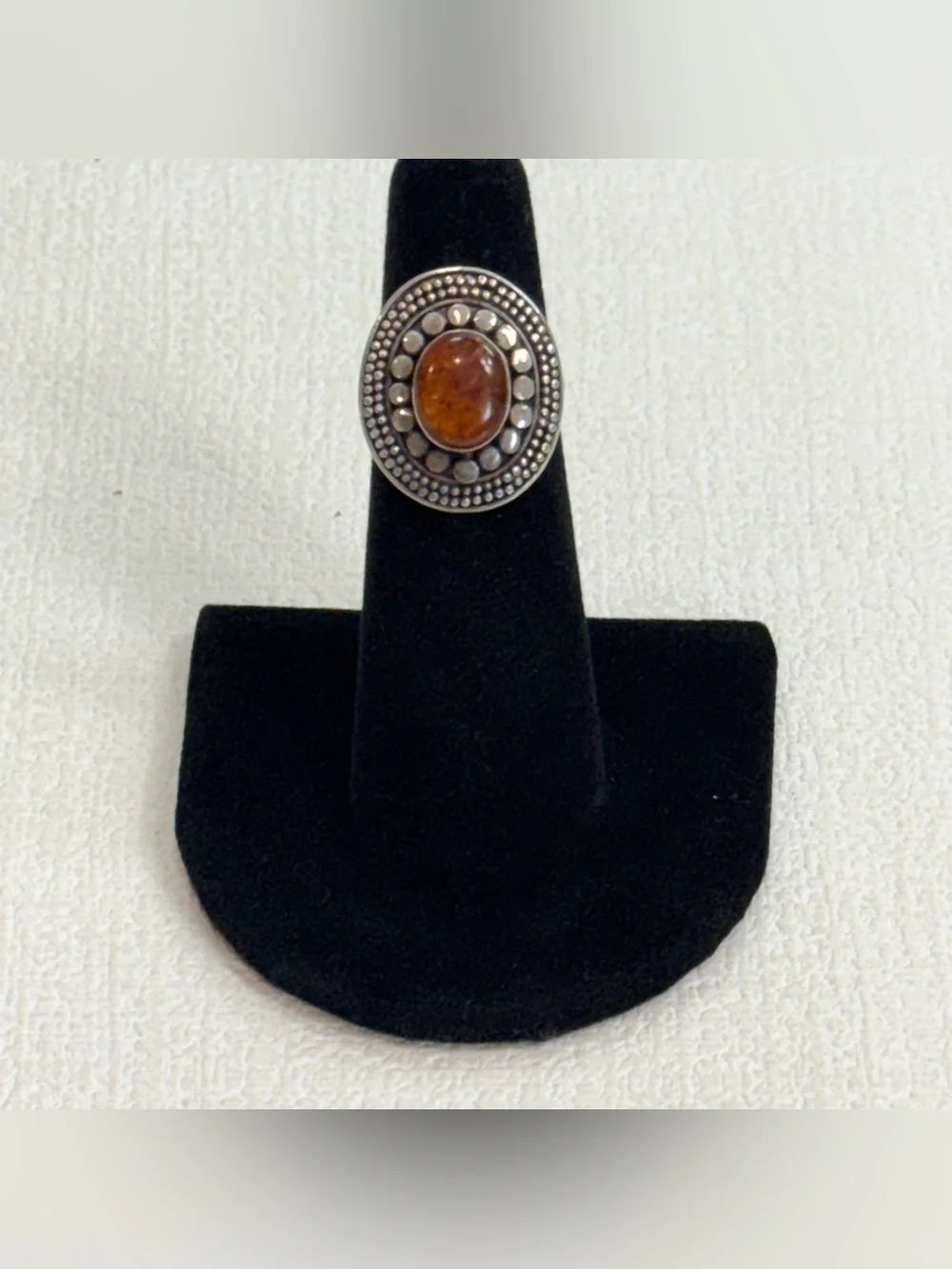 Sterling silver and amber ring - size 4 1/2